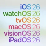 Apple iOS 26 logo with futuristic background and AI elements