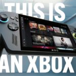 Image of the Xbox ROG Ally handheld console showcasing its sleek design and portable features.