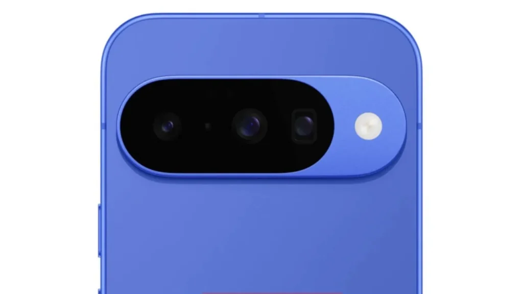 Official Google Pixel 10 render showcasing front display and triple rear camera in Indigo Blue color.