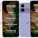 AI+ Pulse smartphone showcasing a large HD+ display with 90Hz refresh rate and dual rear cameras. Affordable 4GB RAM and 64GB storage variant.