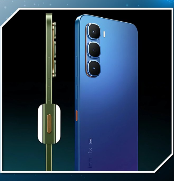 Infinix Hot 60 5G+ smartphone in Shadow Blue color with sleek design