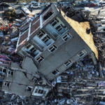 Collapsed buildings in Turkey after the 2023 earthquake that killed over 55,000 people