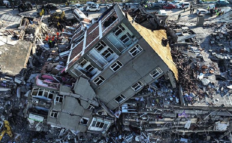 Collapsed buildings in Turkey after the 2023 earthquake that killed over 55,000 people