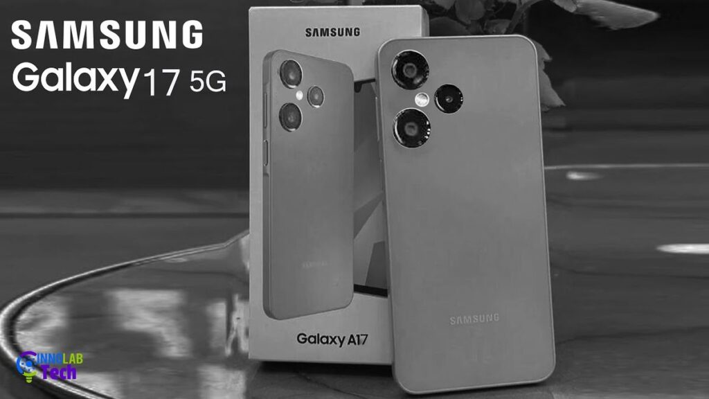 Samsung Galaxy A17 5G front view showcasing the 6.7-inch FHD+ Super AMOLED display with Infinity-U notch design