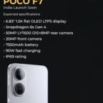 Poco F7 smartphone featuring a 6.83-inch AMOLED display with a sleek, dual-tone design