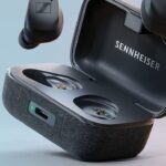 Sennheiser Accentum Open True Wireless Earbuds in black, showcasing the ergonomic open-ear design.