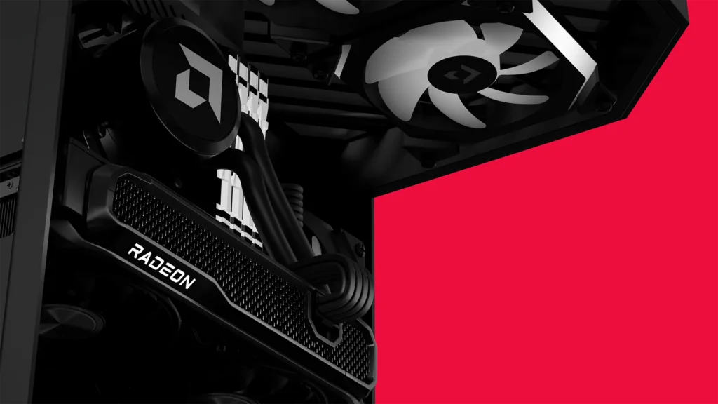 Close-up view of the AMD Radeon RX 9060 graphics card showcasing its sleek design and cooling system